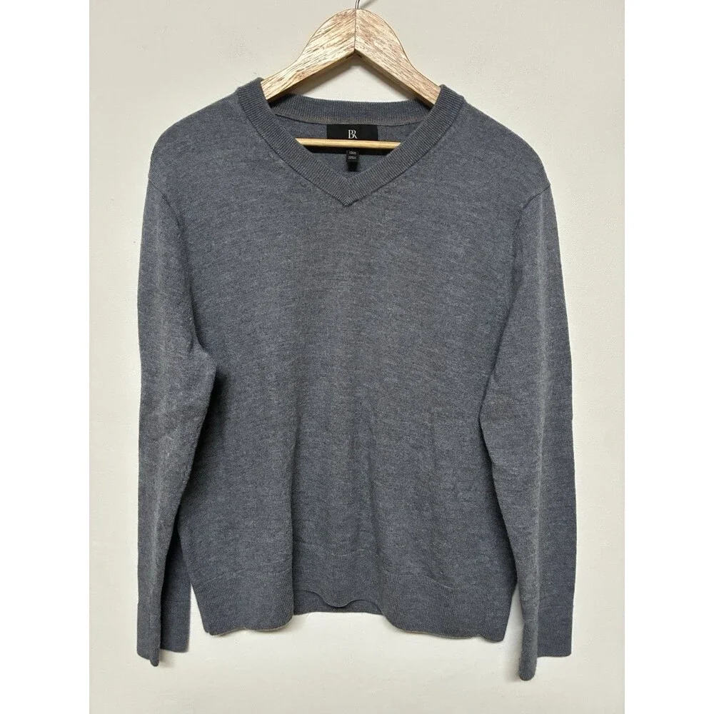 Banana Republic Italian Wool Sweater Men’s Large V Neck Grey Business Casual